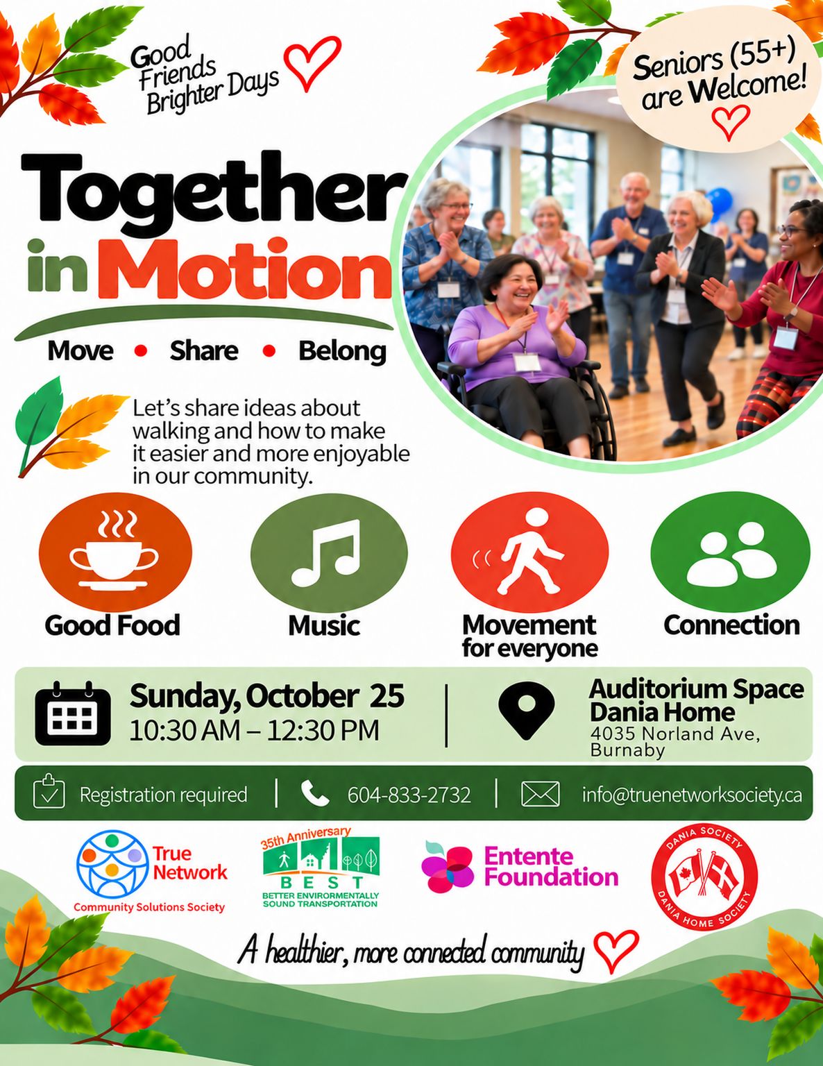 Together in Motion event poster for adults 55 and older in Burnaby